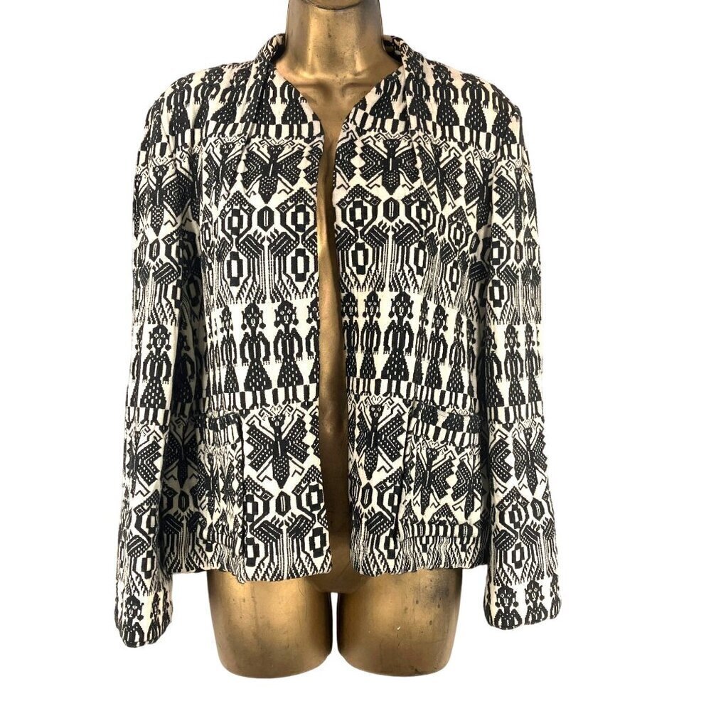 Vintage Gautemalan Tapestry Jacket L Butterflies Geometric Art to Wear Festival